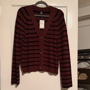 Bobeau Brown and Black Striped Cardigan